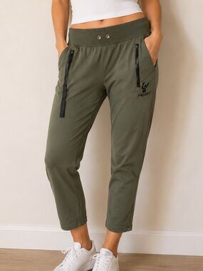 Freddy Jogger Pants Women’s Large High Rise Cropped Cotton Green Athleisure